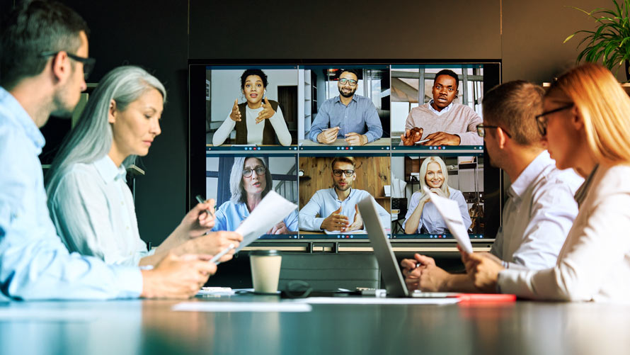 Business people watching a virtual event