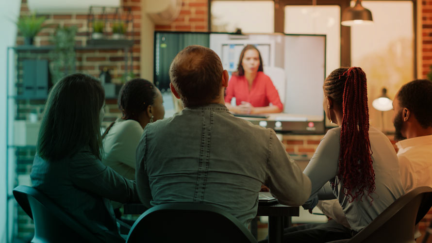 Business people watching a virtual event