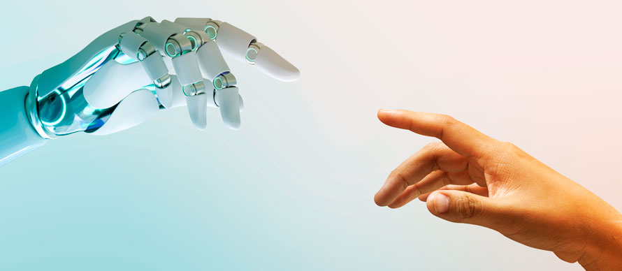 Human hand reaching out to robot hand