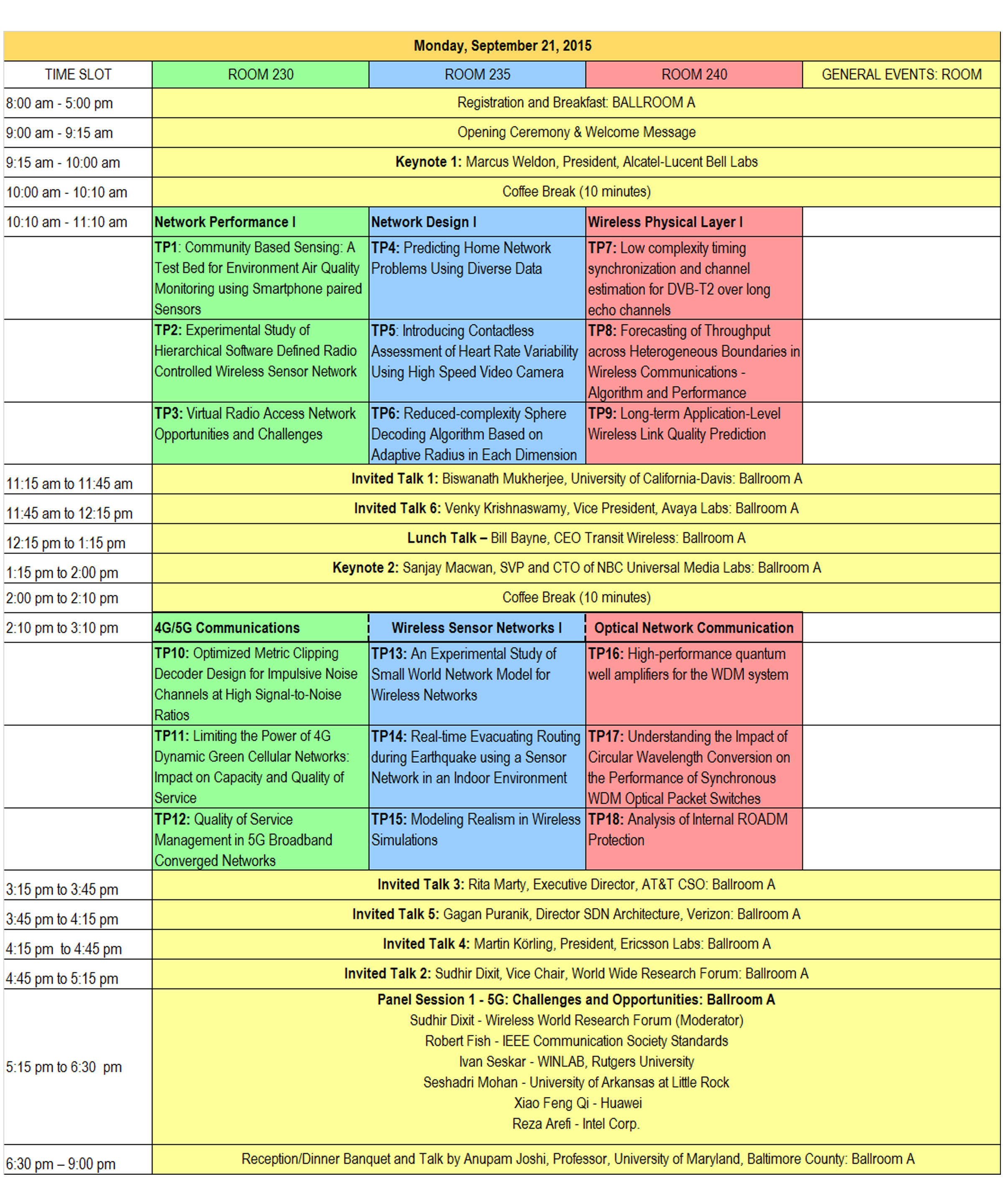 Monday Schedule