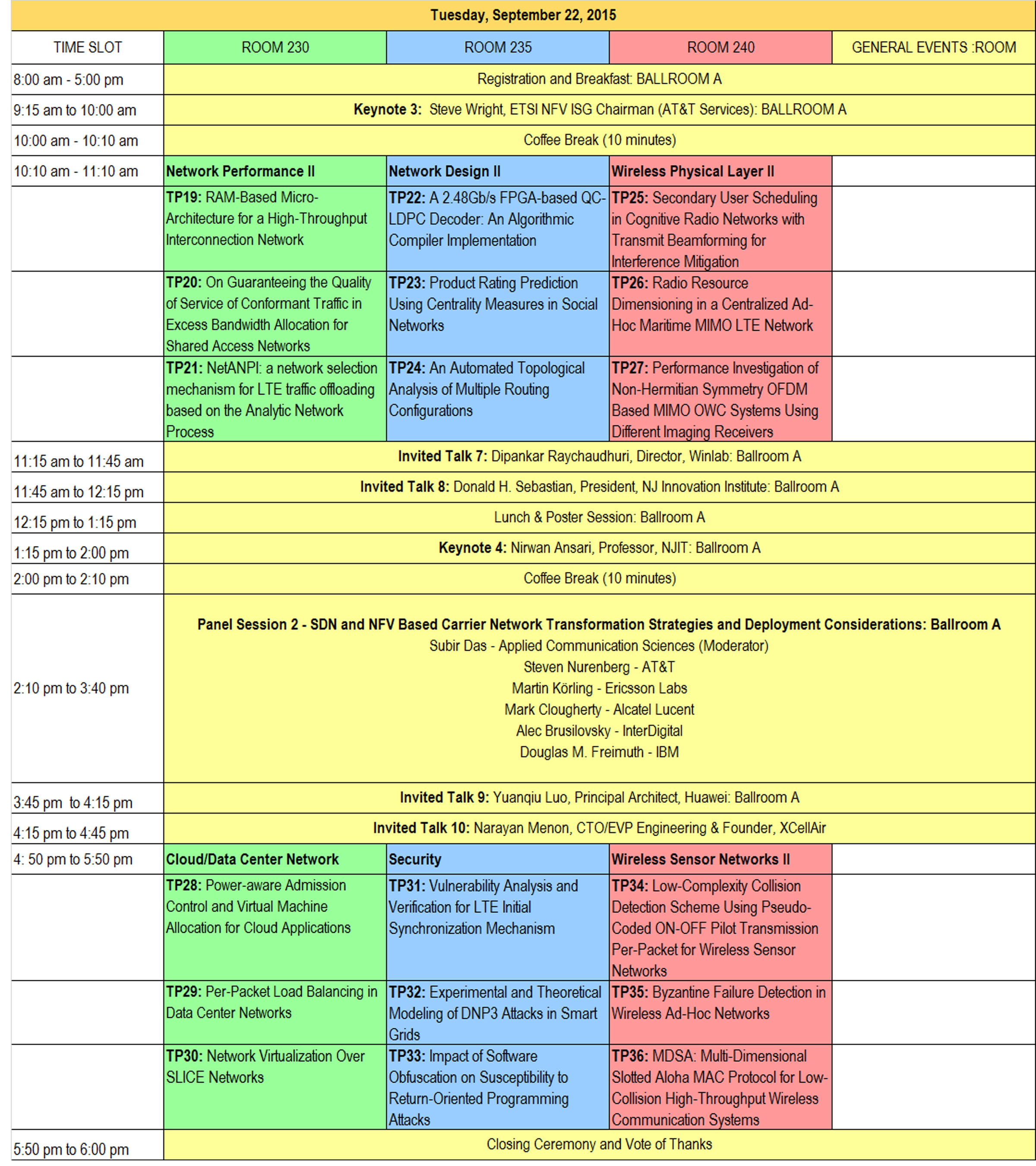 Tuesday Schedule