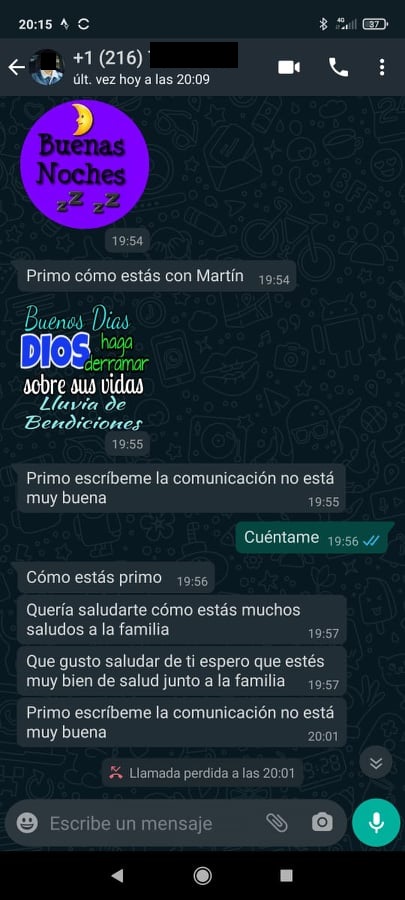Intento de estafa familiar por whatsapp