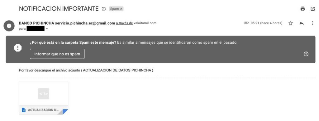 Intento de ataque cibernetico por correo