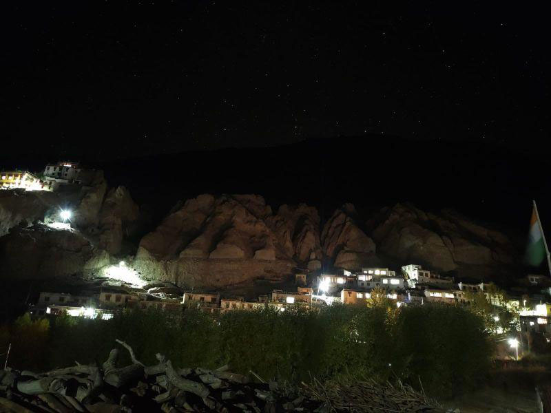 Himalayan town lit by solar panels.