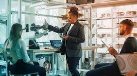 Robotics engineers in a laboratory.